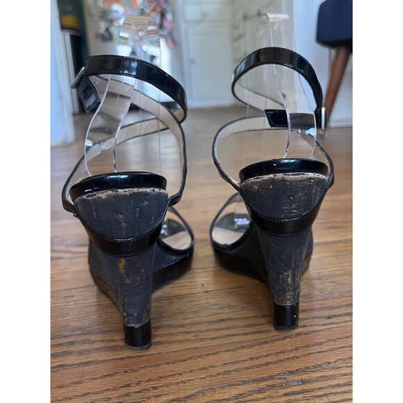 JIMMY CHOO Black Leather Wedge Strap Heels Shoes  Women's Size 8? - Picture 6 of 11